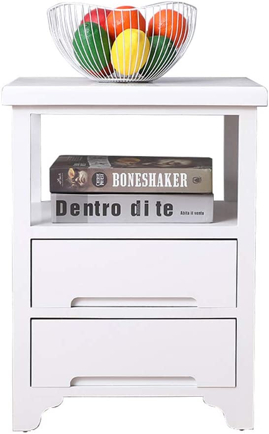SQPFTW White End Table with 2 Drawers(Fully Assembled) Solid Wood