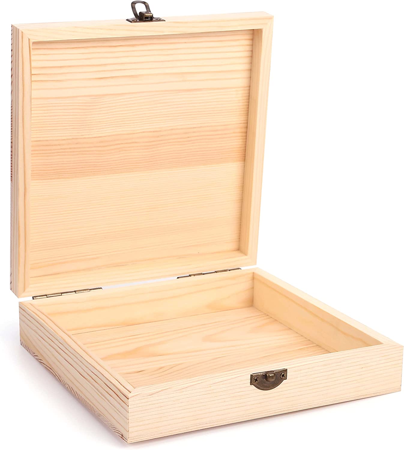 Woiworco Unfinished Wooden Box With Hinged Lid And Front Clasp Natural