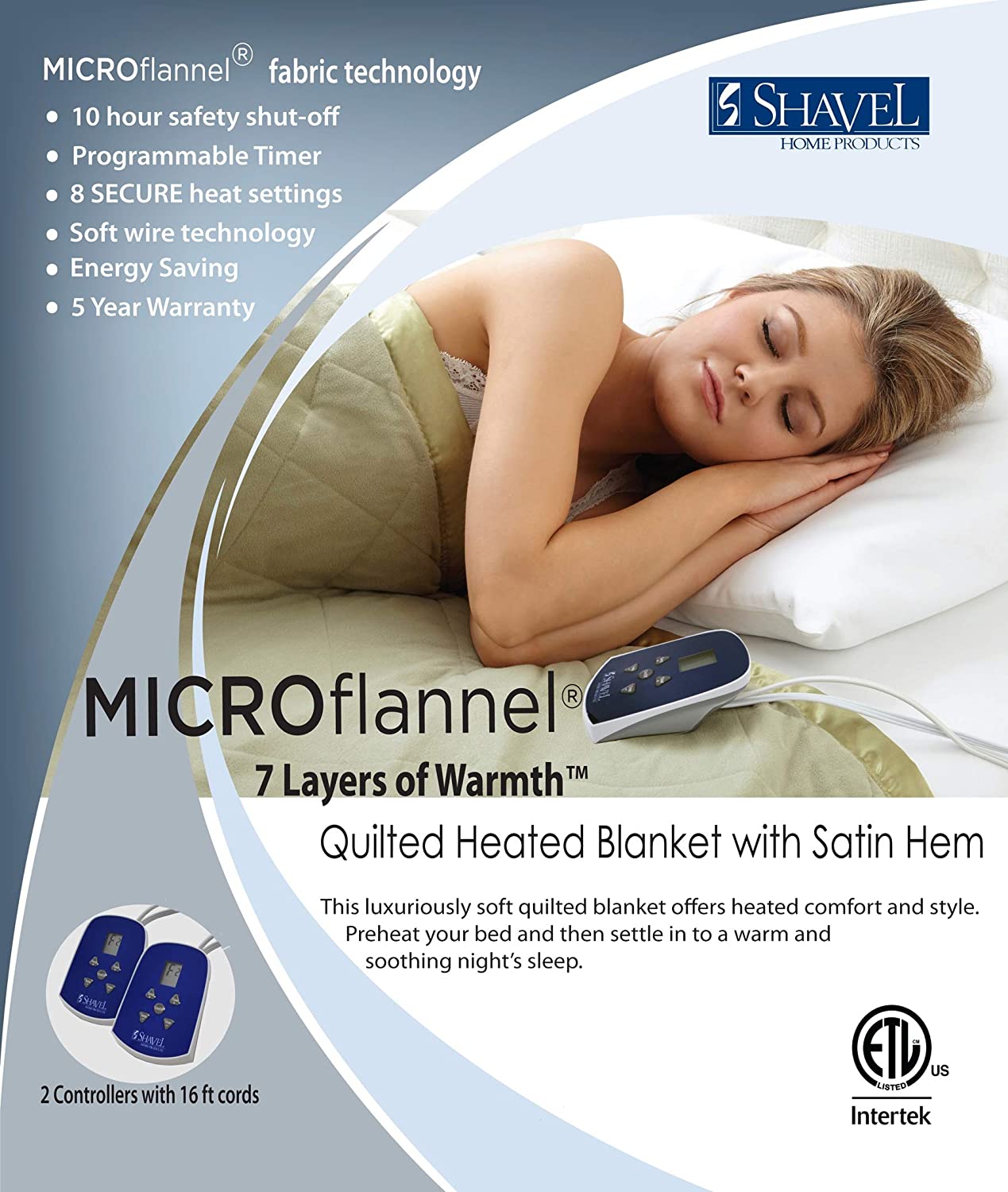 Shavel Home Products Micro Flannel Electric Blanket, King, Slate Grey