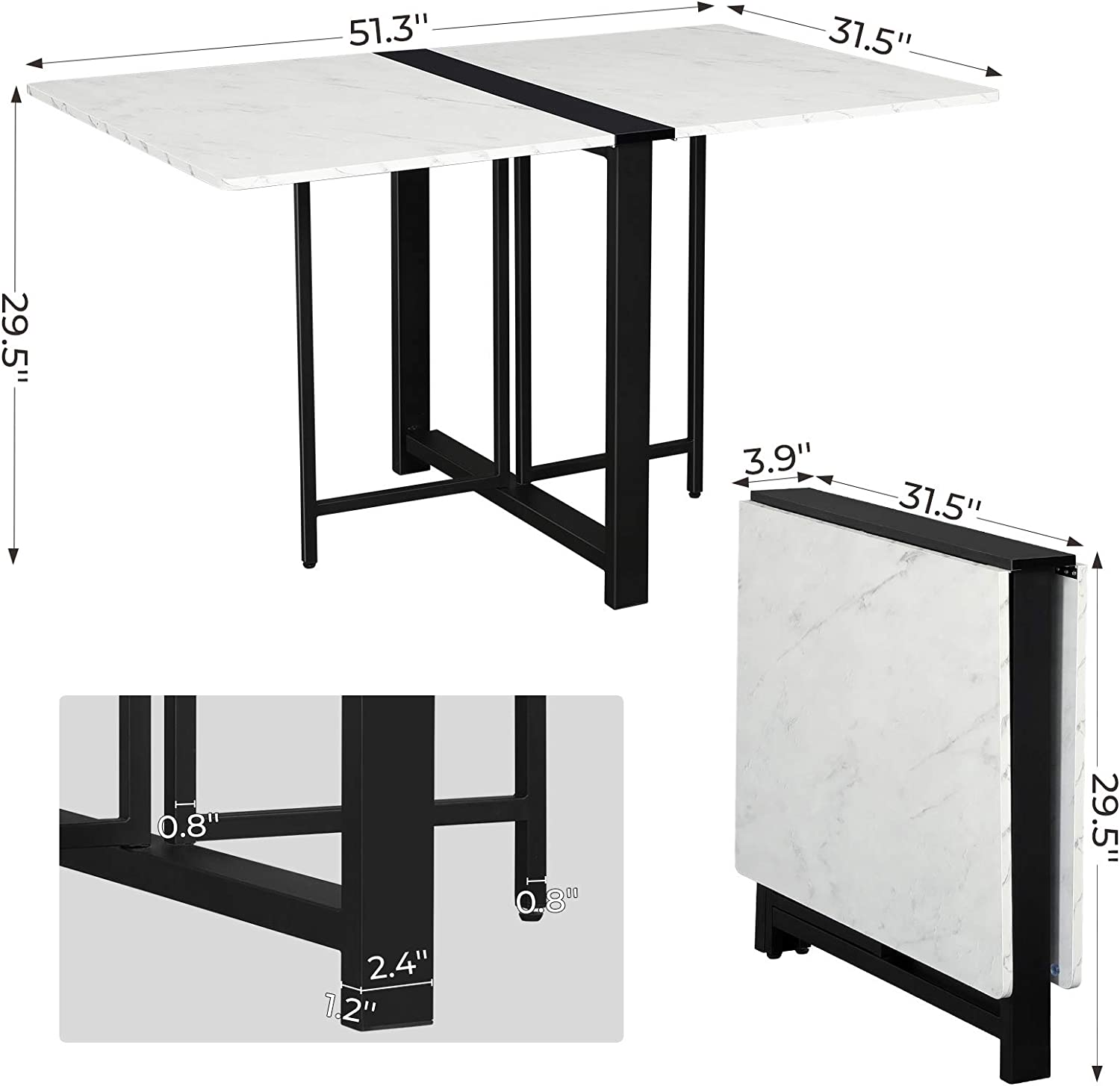 Tiptiper Folding Dining Table, Drop Leaf Table for Small Space, Folding