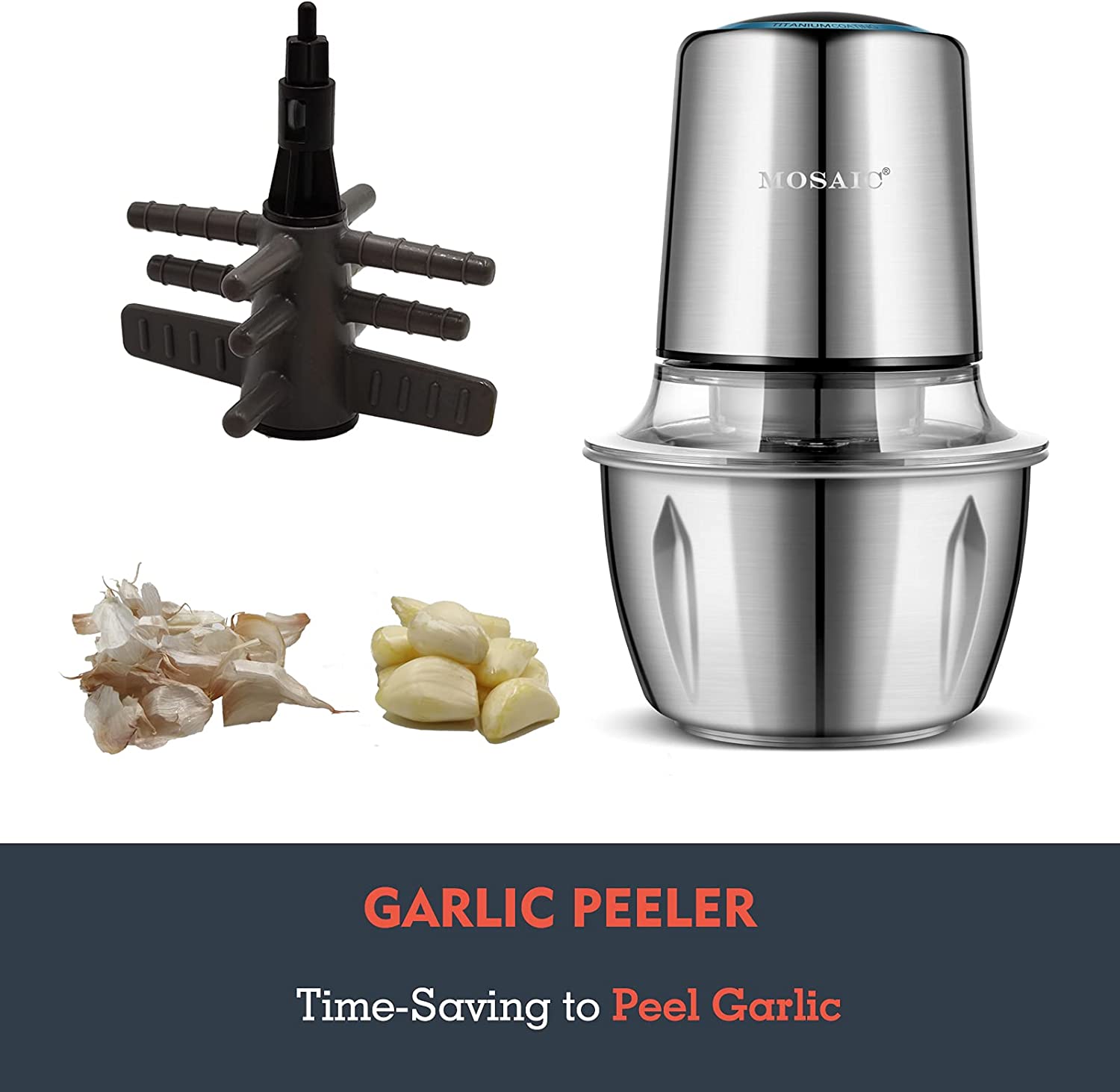 Electric Food Chopper, MOSAIC Small Food Processor with Garlic Peeler