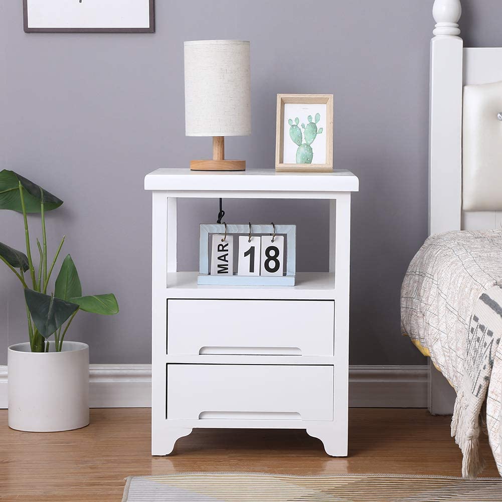 SQPFTW White End Table with 2 Drawers(Fully Assembled) Solid Wood