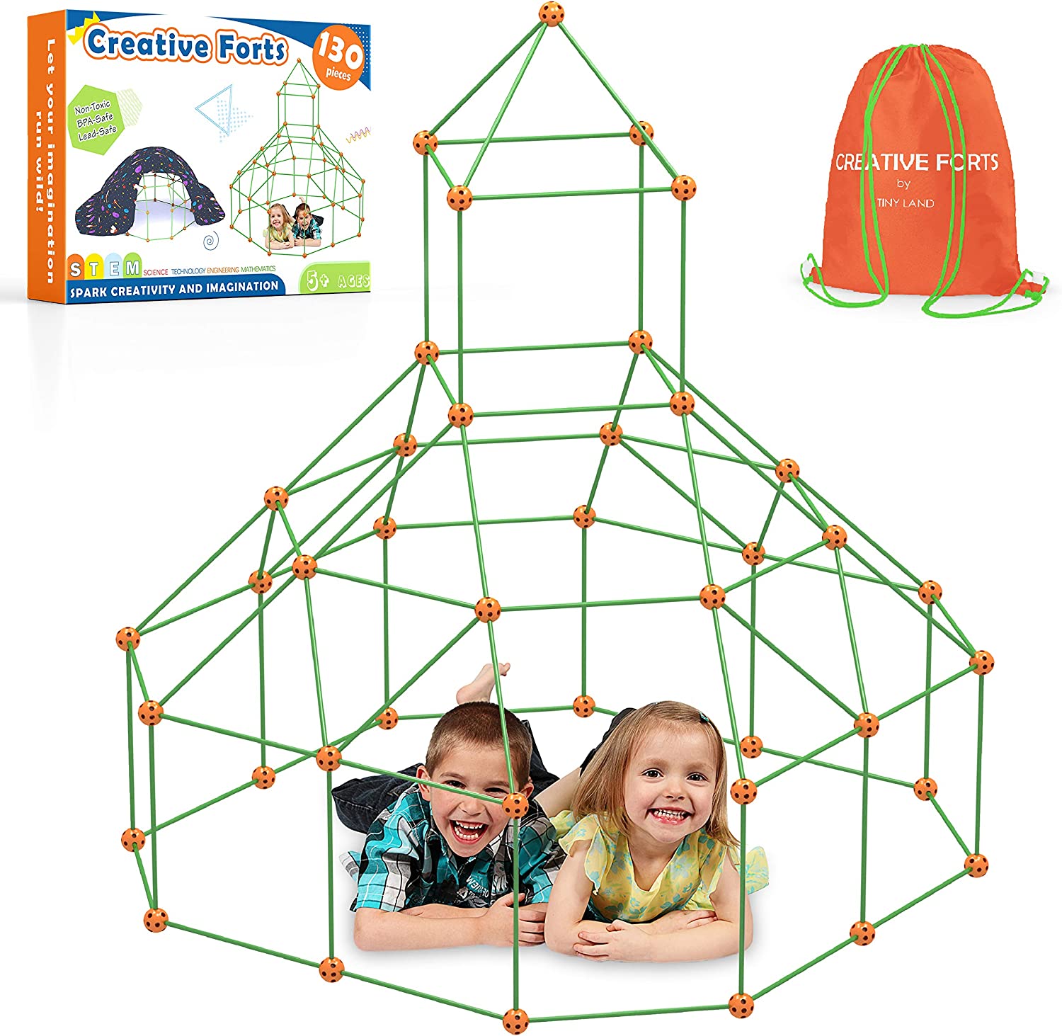 Kids Fort Building Kits 158 Pieces Creative Fort Toy for 3 4 5 6 7 Years Old Boy and Girls Learning Toys DIY Building Castles Tunnels Play Tent Rocket Tower Indoor and Outdoor 