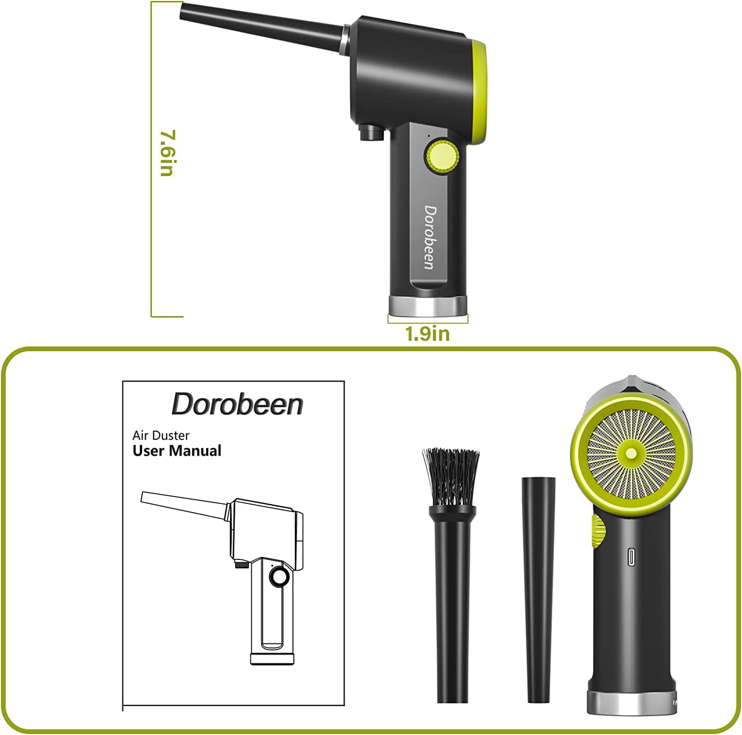 DOROBEEN Compressed Air Duster 33000 RPM Electric Air Duster for Computer Keyboard Electronics Cleaning 6000mAh Battery Electronic Blower Black Cordless Portable Rechargeable Compressed air 