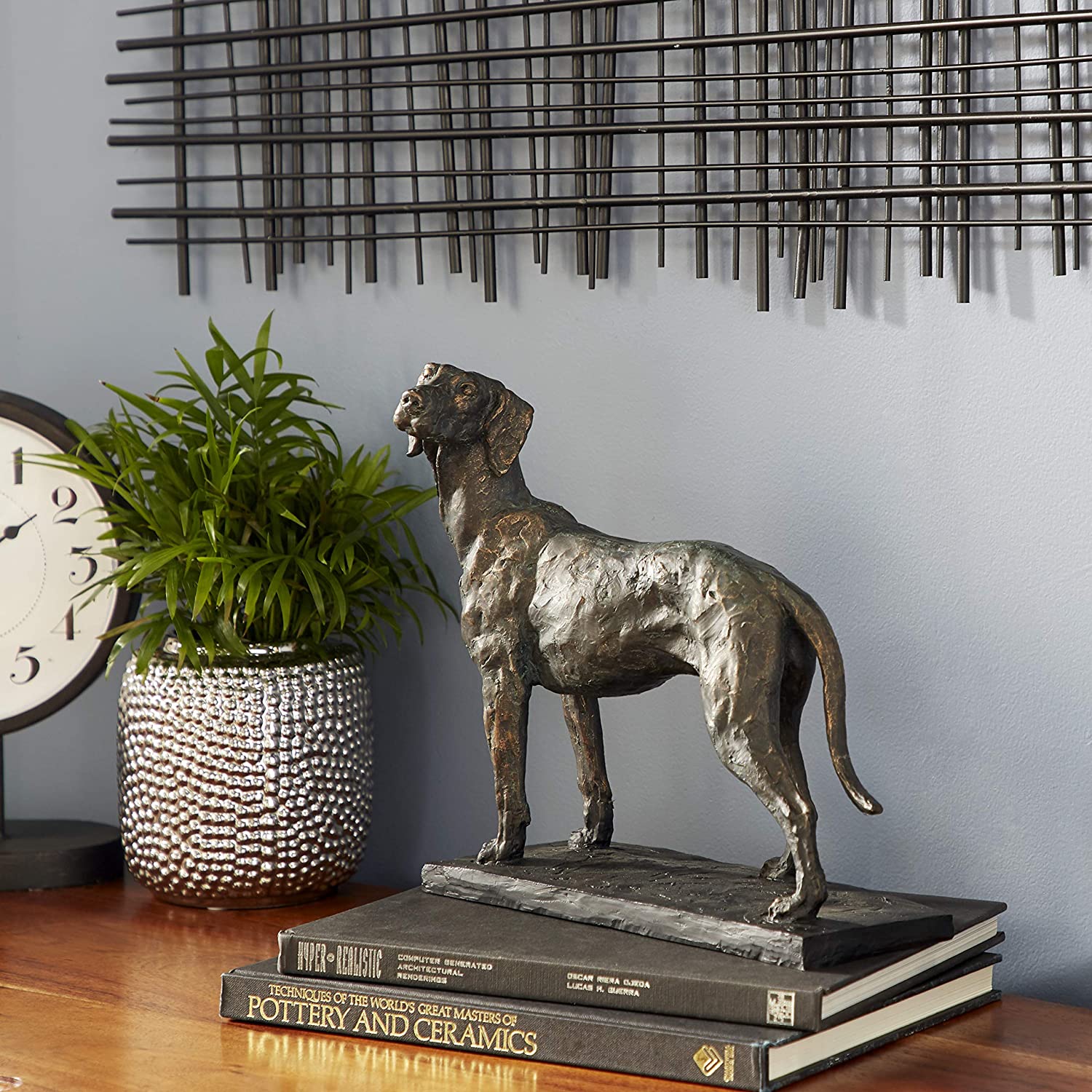 11” x 11” Textured Resin Black Dog Statue w/ Gold Finish, Medium The