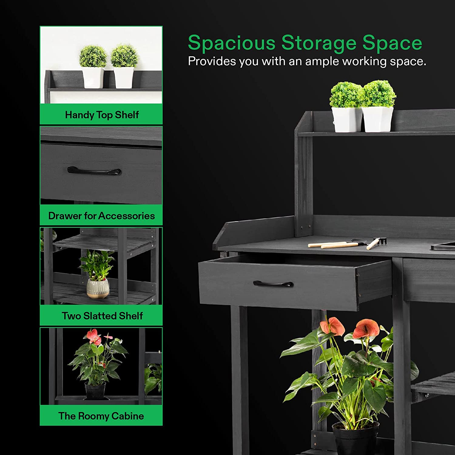 VIVOSUN Garden Potting Bench, Fir Wood Outdoor Prep Station with