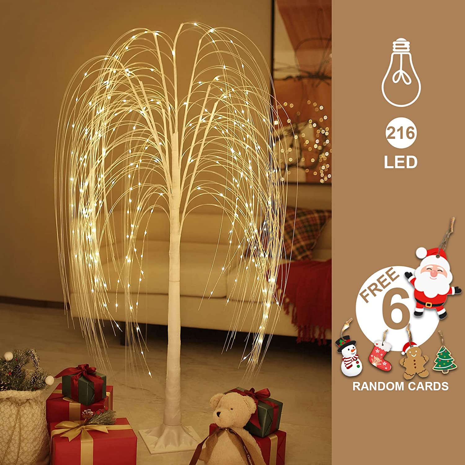 Fanshunlite Lighted Willow Tree, 5FT 216 LED Weeping Willow Tree with