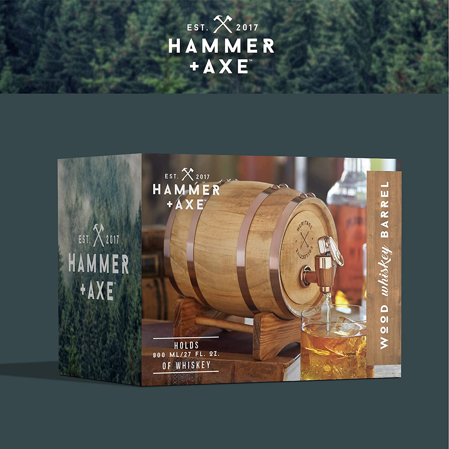 Hammer + Axe Whiskey Barrel 1L, 800ml/27 fl oz Volume The Tea Scape
