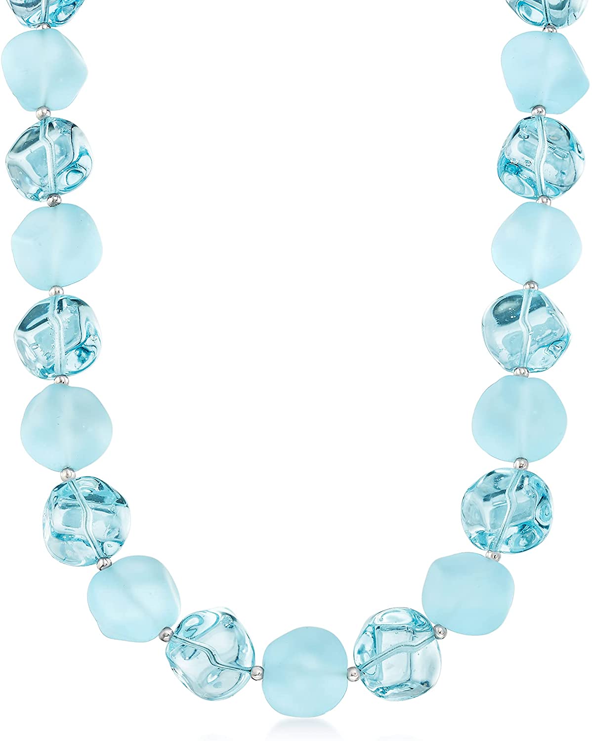 Ross-Simons Italian Aqua Blue Murano Glass Bead Necklace With Sterling ...