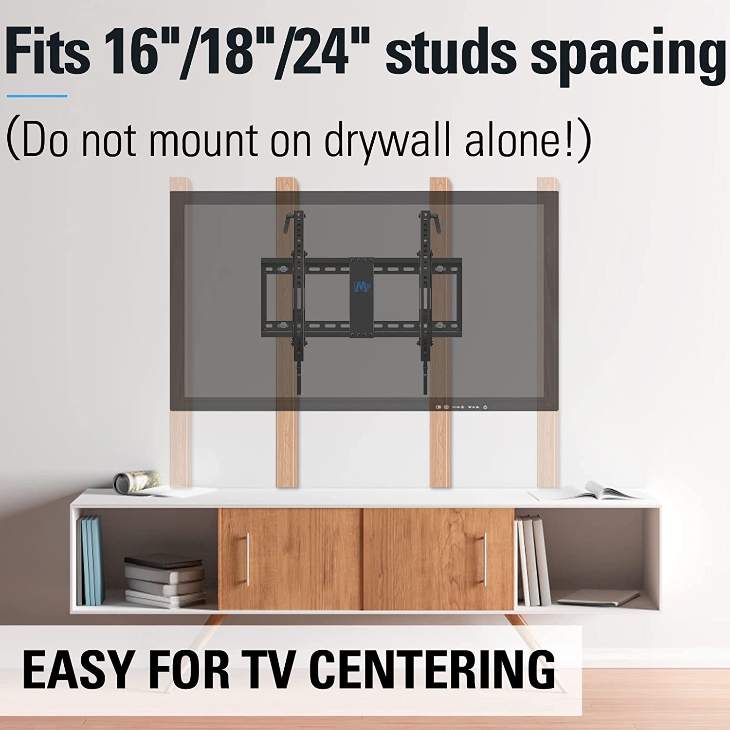 24 Studs MD2165-LK Mounting Dream Tilt TV Wall Mount TV Bracket for Most of 42-70 Inches TV Fits 16 18 TV Mount Tilt up to 20 Degrees with VESA 200x100 to 600x400mm and Loading 132 lbs 