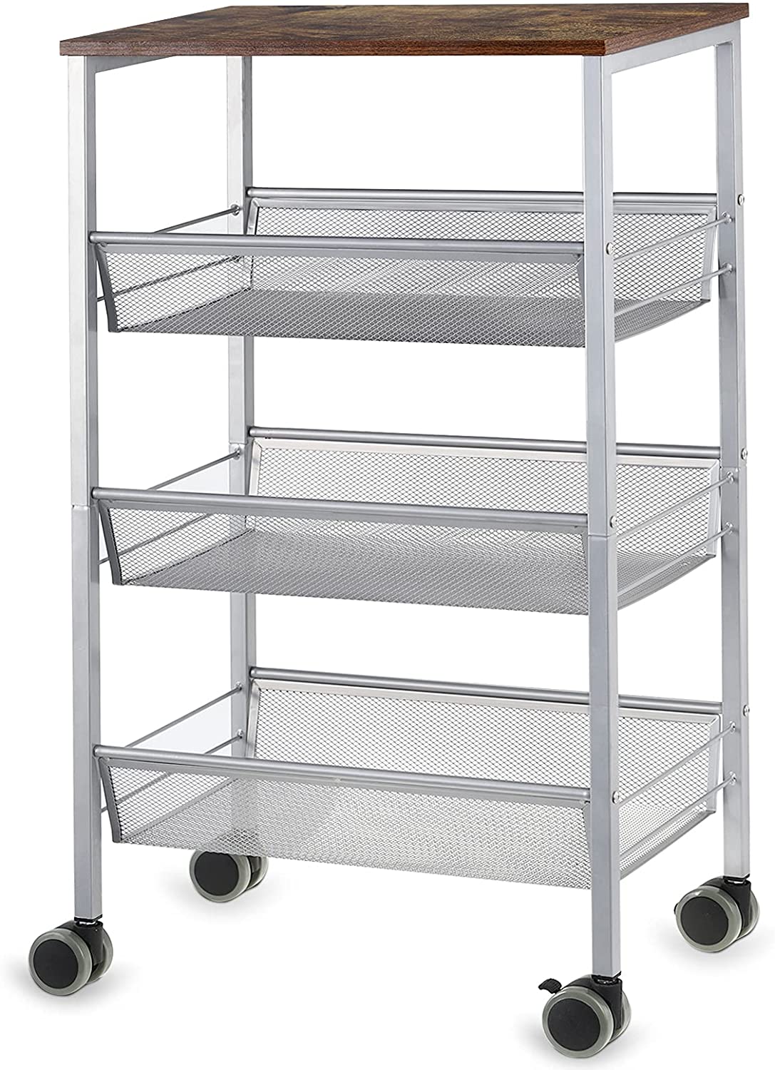 LIANTRAL Silver Kitchen Cart on Wheels, 4 Tier Wire Rolling Kitchen