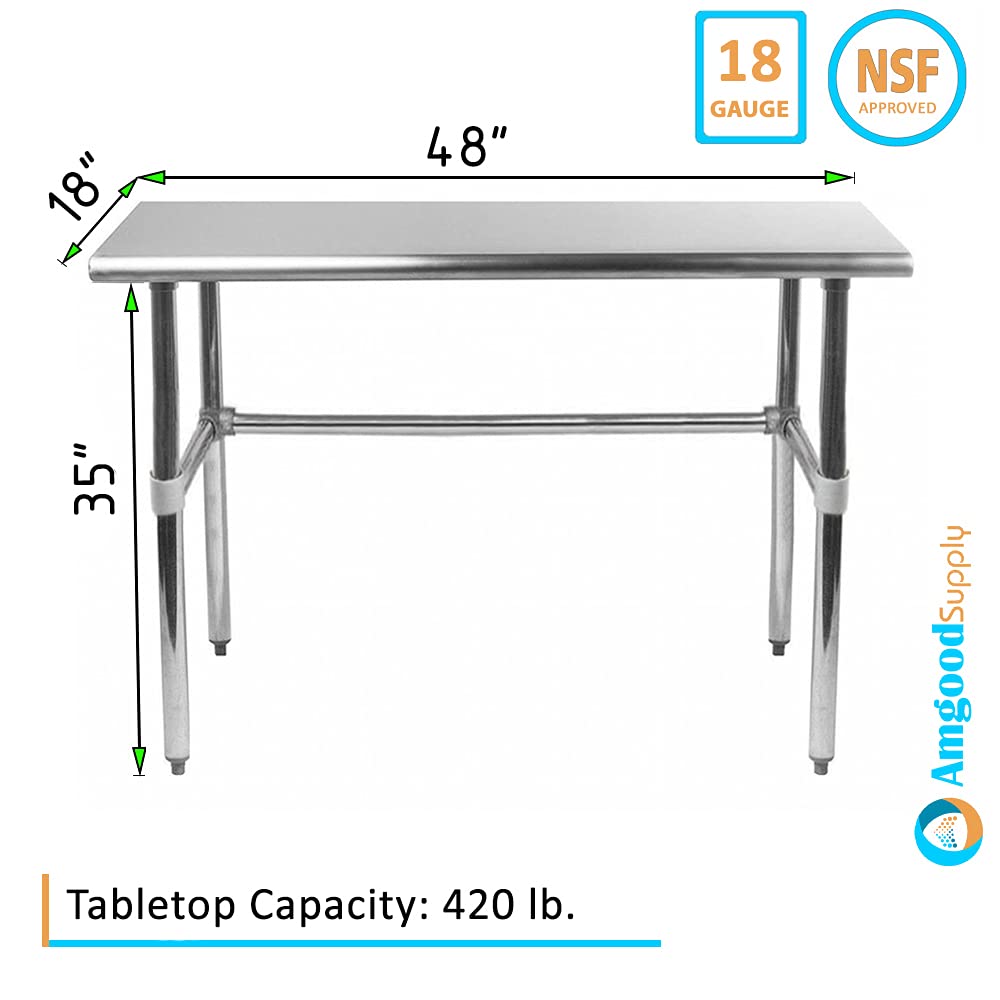 24" X 18" Open Base Stainless Steel Work Table Residential