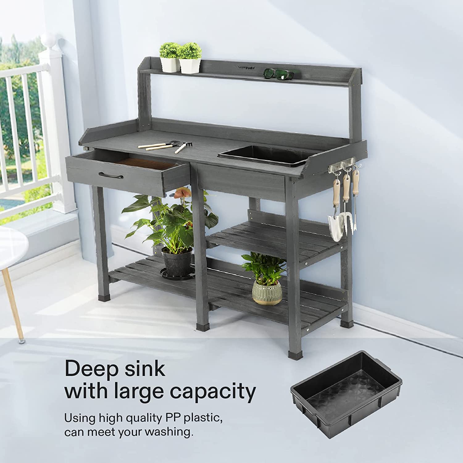 VIVOSUN Garden Potting Bench, Fir Wood Outdoor Prep Station with