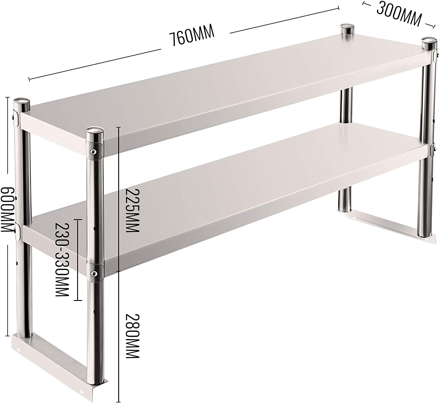 VEVOR Double Overshelf, Double Tier Stainless Steel Overshelf, 30 in