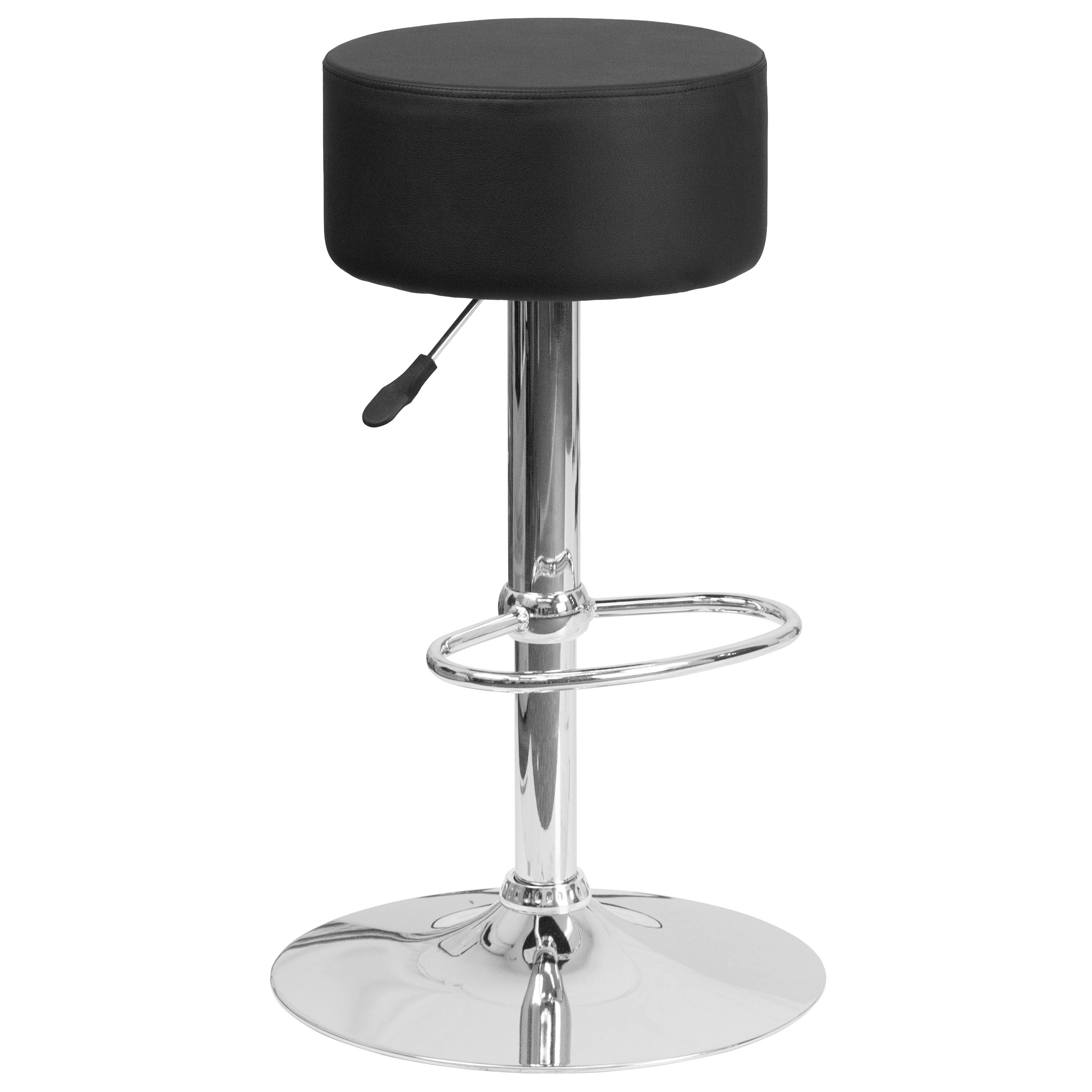 Contemporary Black Vinyl Adjustable Height Barstool With Chrome Base 