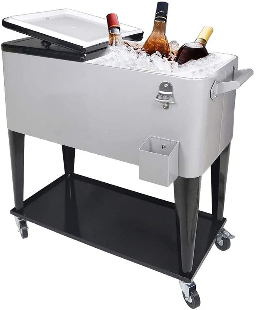 80 Quart Rolling Cooler Cart for Outdoor Patio Deck Party, Portable