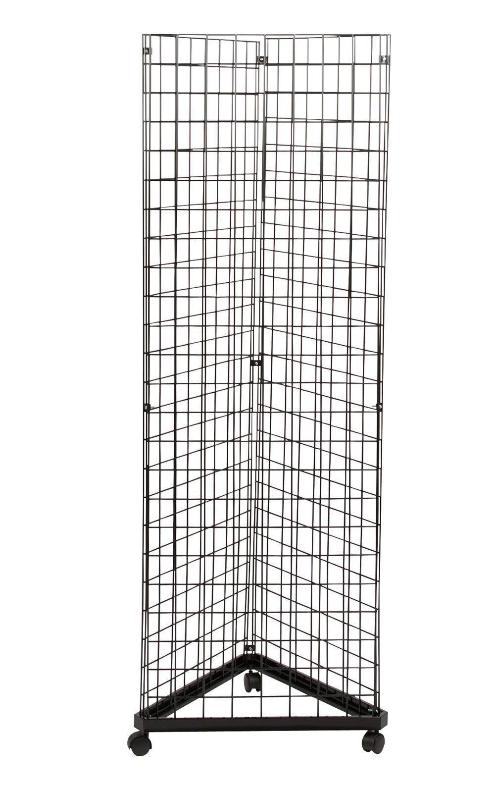 Black Triangle Wire Grid and Grid Wall Tower with Base and Casters