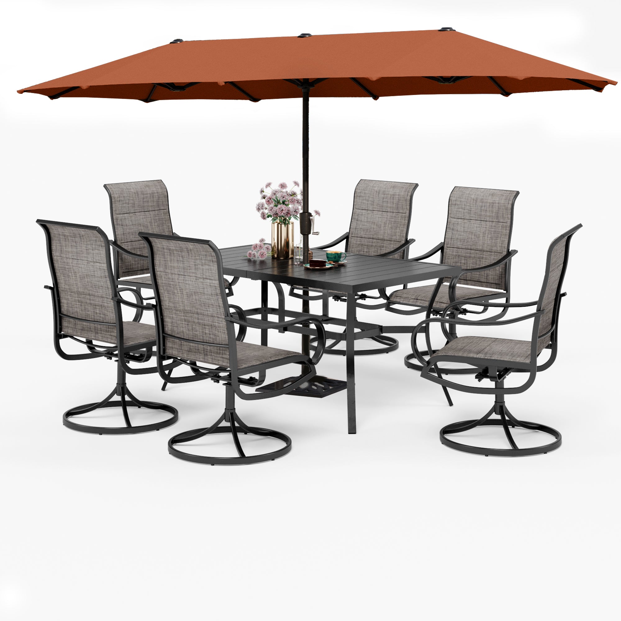 PHI VILLA 8Piece Textilene Swivel Chairs & Steel Panel Table Outdoor