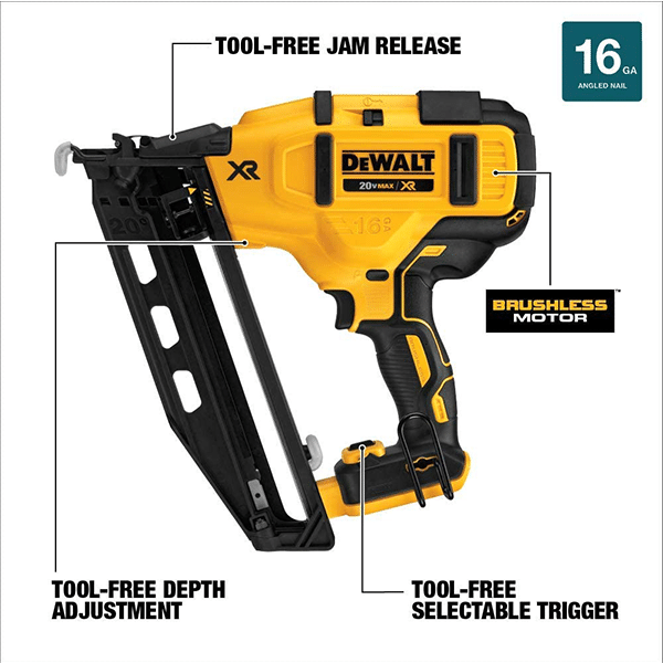 DEWALT 20V MAX Finish Nailer, Angled, 16GA, Tool Only (DCN660B)