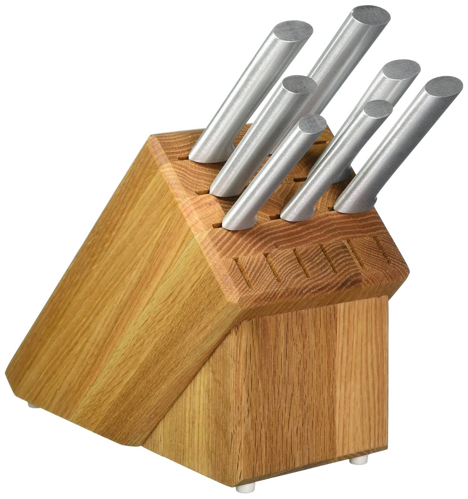 Rada Cutlery Oak Block 7 PC Stainless Steel Kitchen Knife Set with Aluminum Handles chargefr