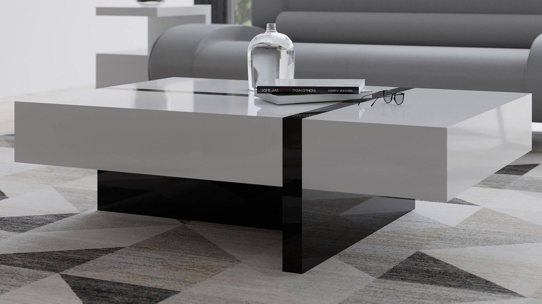 McIntosh High Gloss Coffee Table with Storage White/Black Rectangle