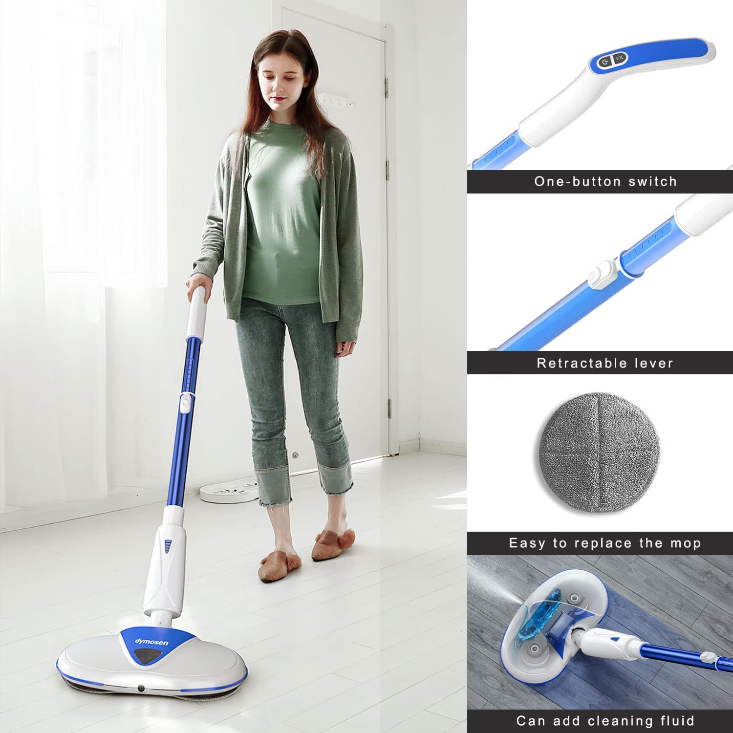 dymosen Cordless Electric Mop,with LED Headlights and 220r/min Electric