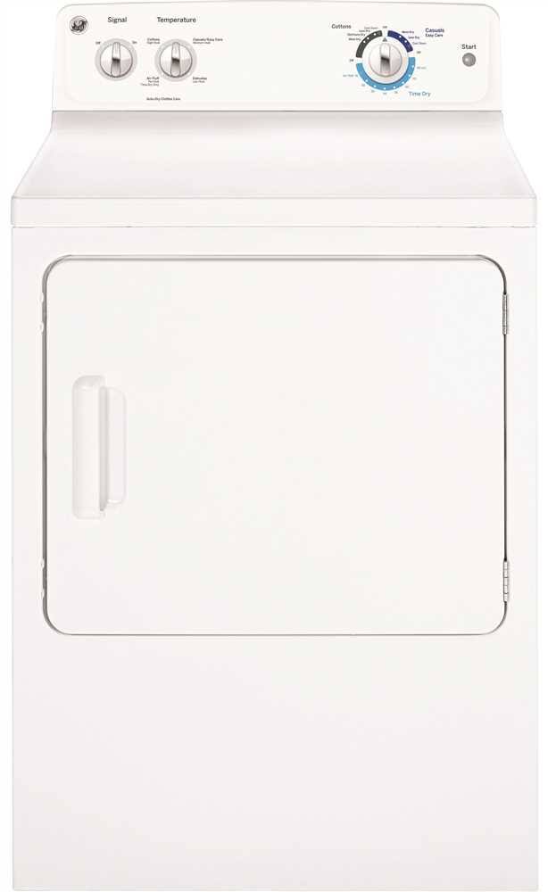 GE 6 cu.ft. Electric Dryer, White, 6 Cycles, Reversible Door chargefr