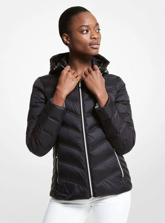 quilted nylon packable puffer coat