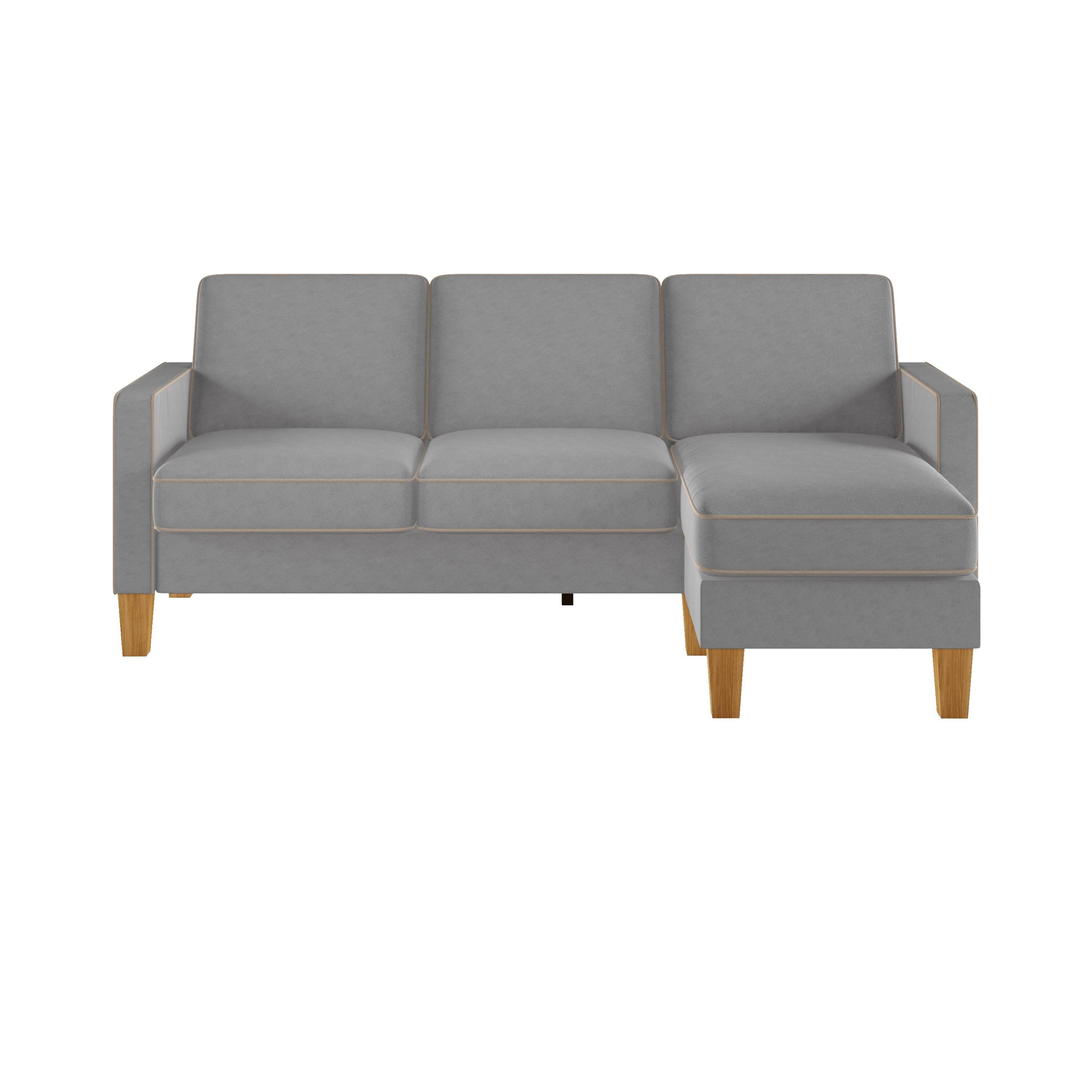 Novogratz Bowen Gray Sectional Sofa with Contrast Welting My Leather