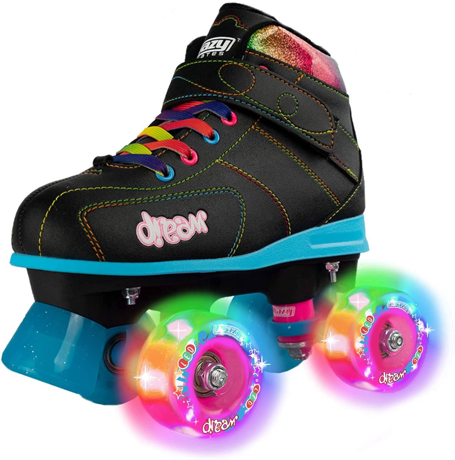 Dream Roller Skates Kids Quad Skates with LightUp Wheels Black / US