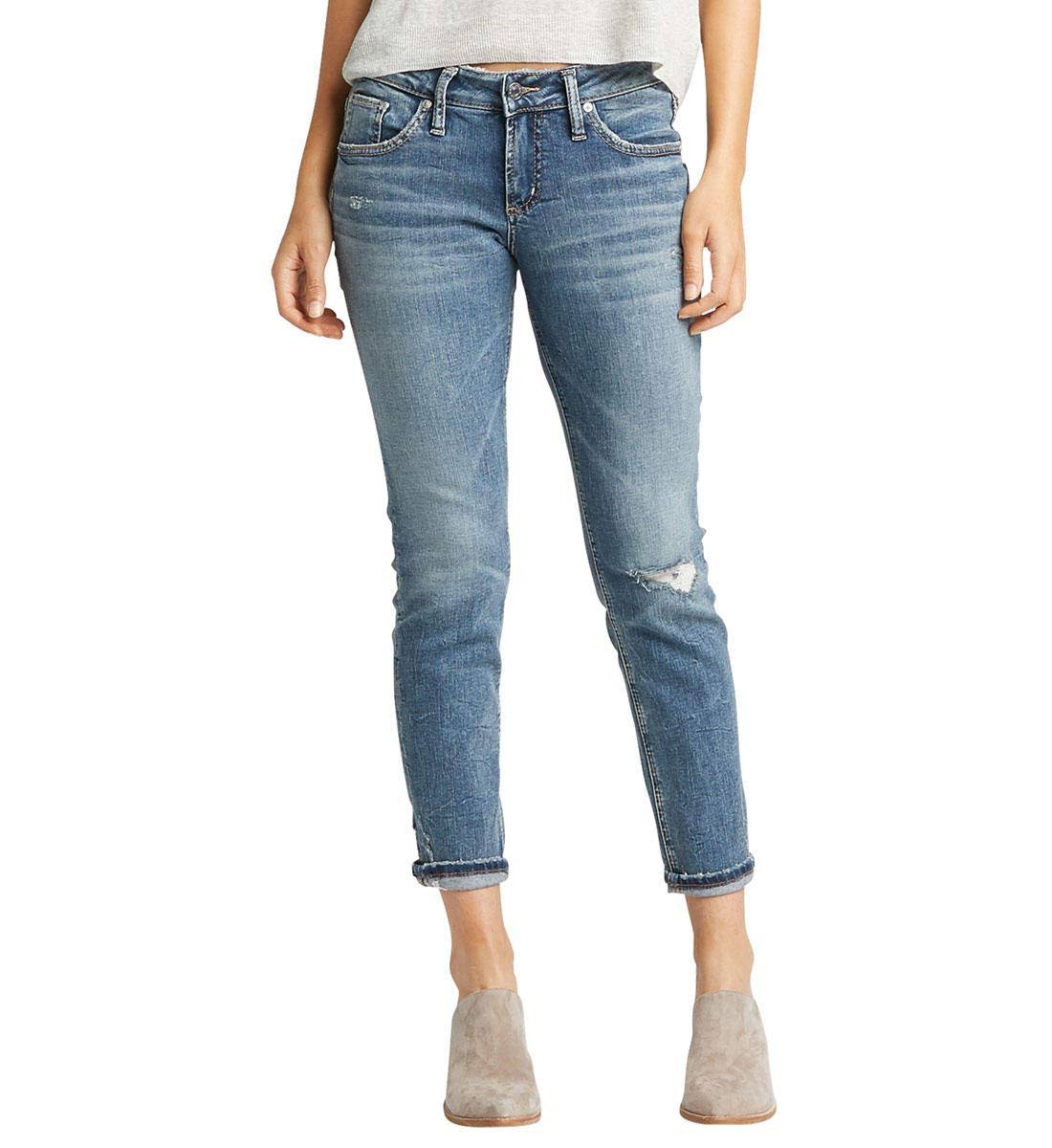 Silver Jeans Co. Women's Boyfriend Mid Rise Slim Leg Jeans - My Leather ...