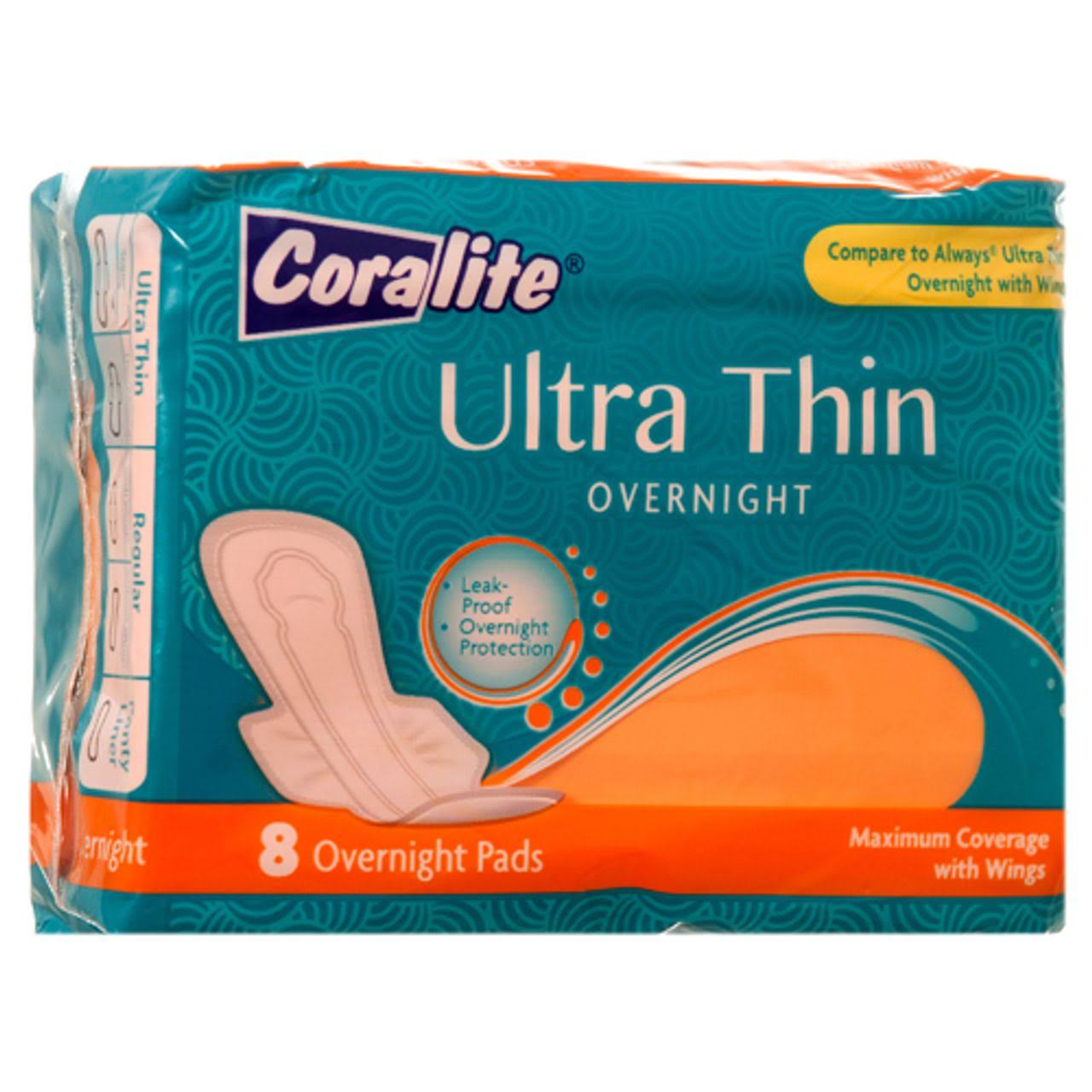 Maxi Pads Ultra Thin Overnight 8ct Coralite Wholesale (24 Pack) 340389