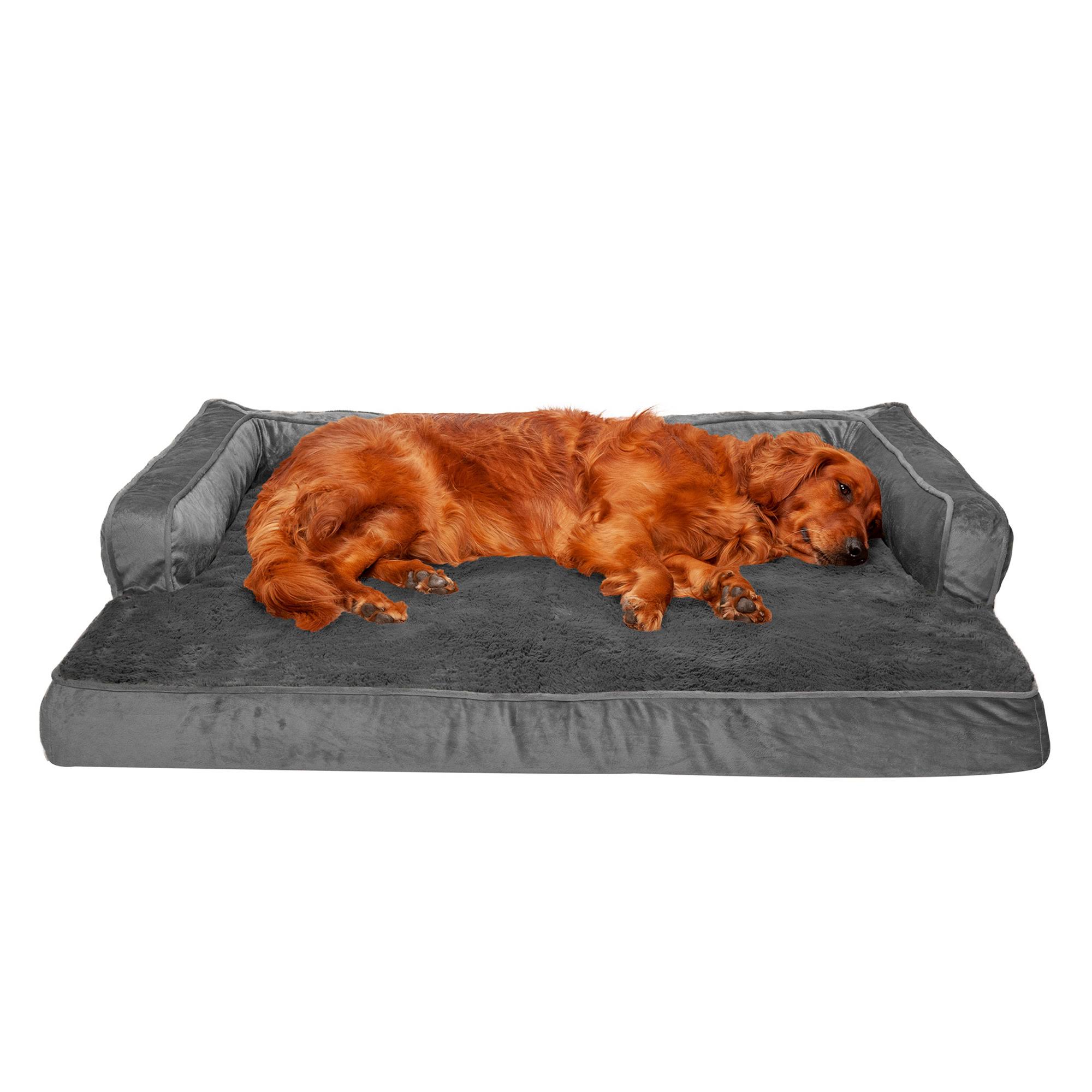 FurHaven Plush & Velvet Comfy Couch Memory Foam Sofa-Style Dog Bed ...