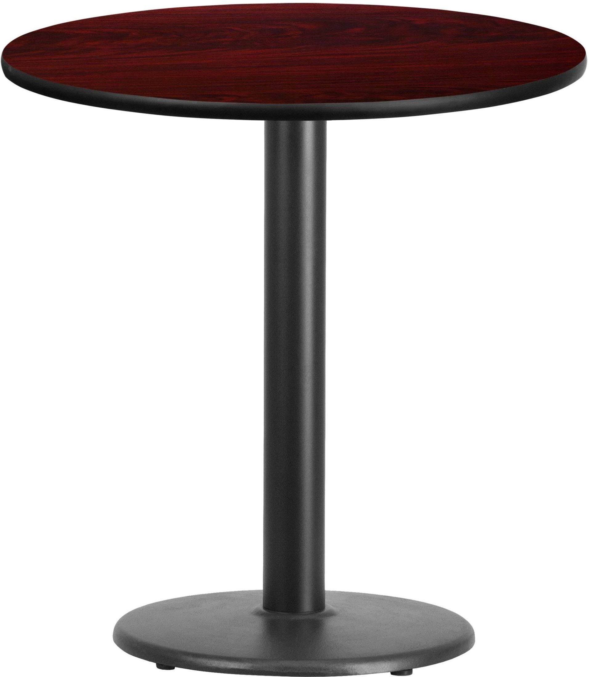 24'' ROUND MAHOGANY LAMINATE TABLE TOP WITH 18'' ROUND BAR HEIGHT BASE 