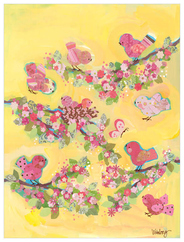 Oopsy Daisy - Yellow Blossom Birdies Canvas Wall Art 18x24, Winborg ...