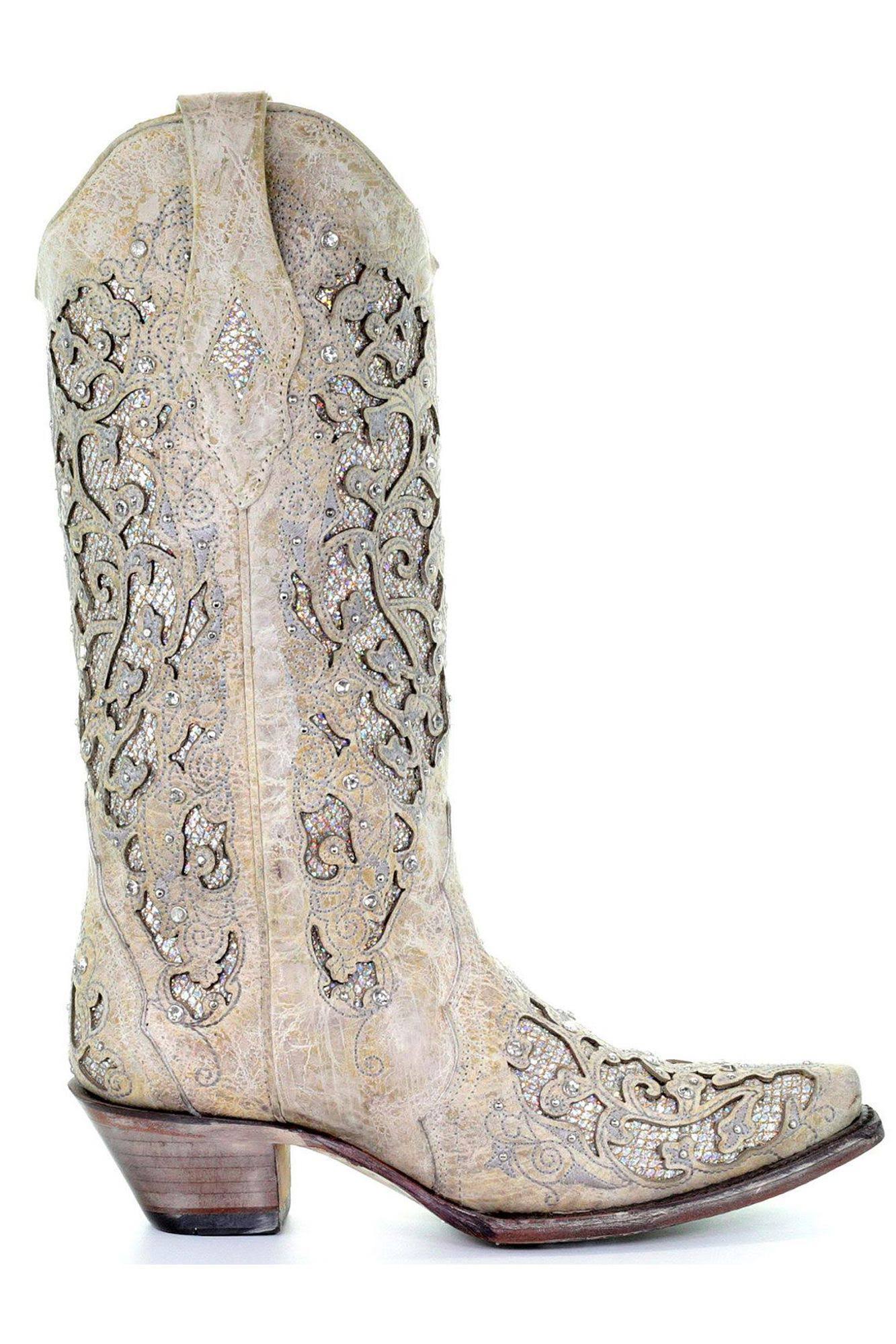 white sparkle cowboy boots