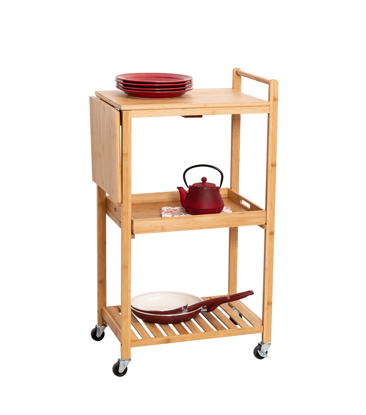 Honey Can Do 38 Natural Bamboo Kitchen Cart With Wheels & Drop Leaf