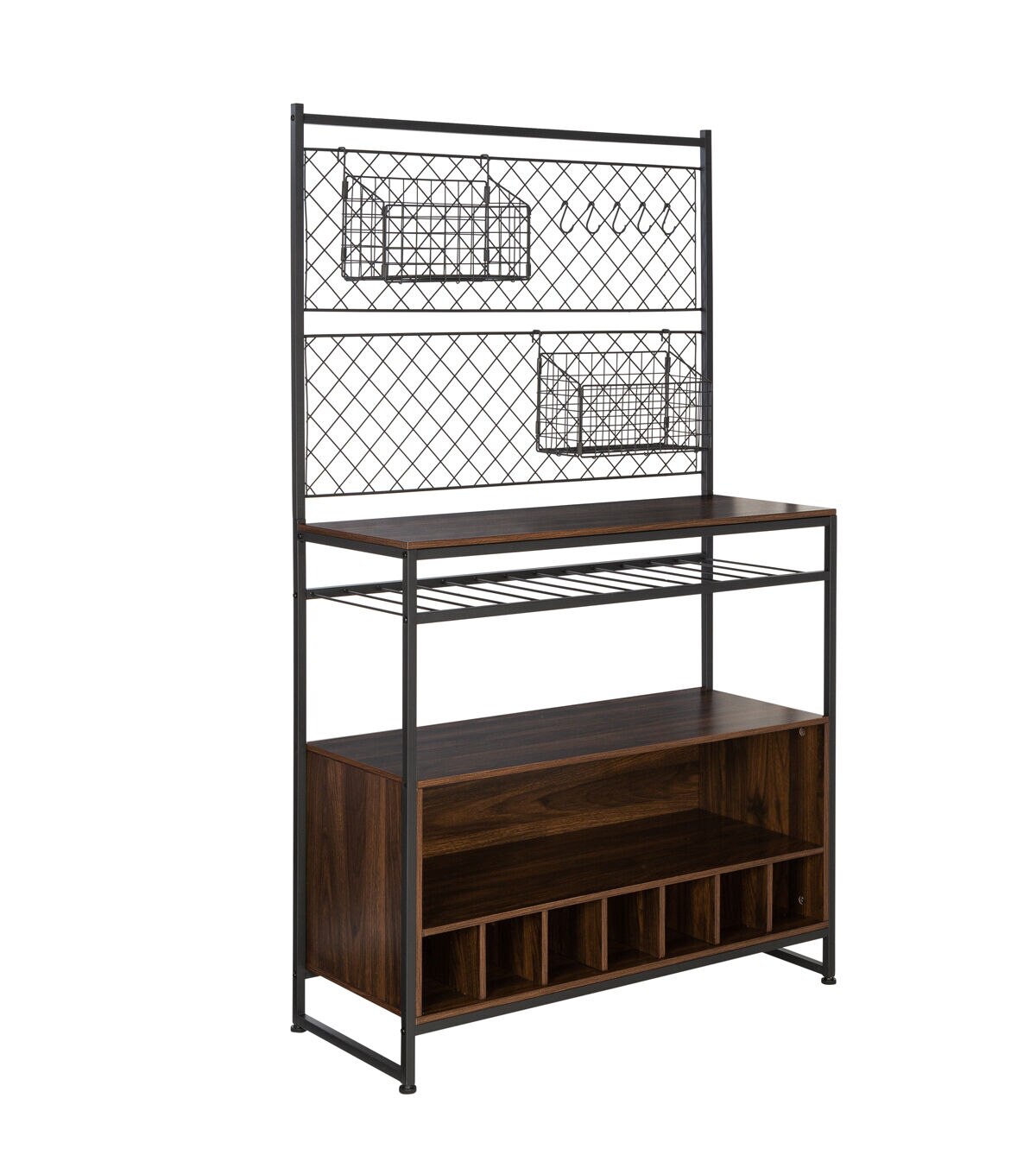 Honey Can Do 65 Black & Walnut Kitchen Bakers Rack With Wine Storage