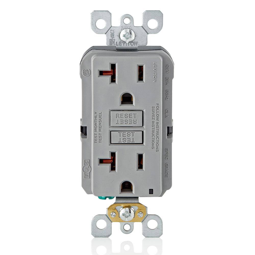 Leviton 20 Amp SelfTest SmartlockPro Slim Duplex GFCI Outlet, Gray (6