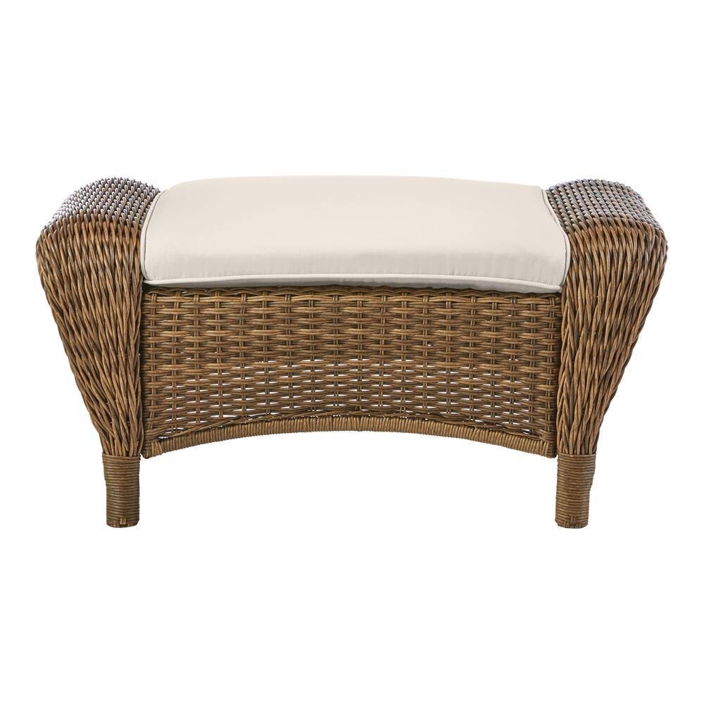 Hampton Bay Beacon Park Brown Wicker Outdoor Patio Ottoman with