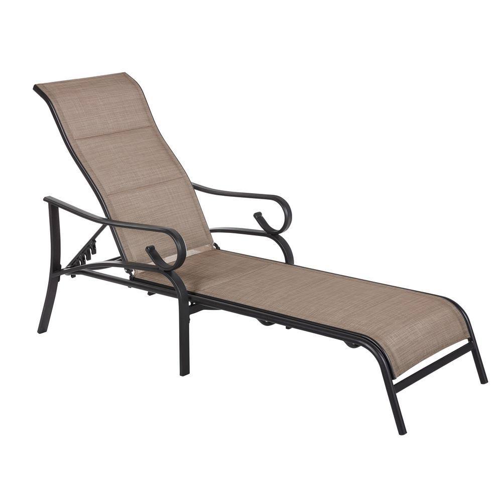 Hampton Bay Crestridge Steel Padded Sling Outdoor Patio Chaise Lounge In Putty Taupe 2 Pack 2303