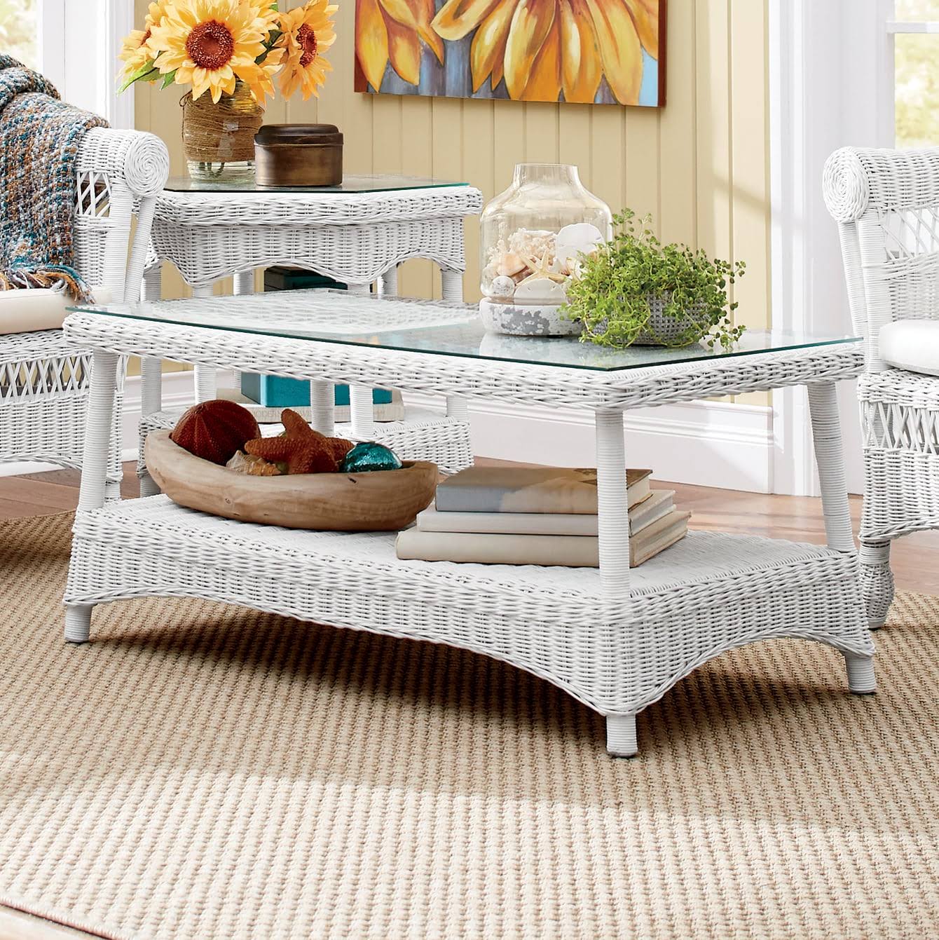 Montgomery Ward Wicker Coffee Table, White tayorete