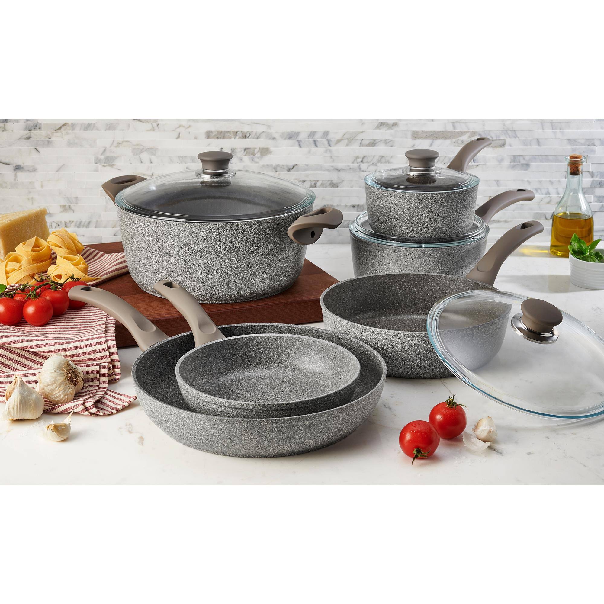 Ballarini Modena Aluminum 10pc Nonstick Cookware Set Granite