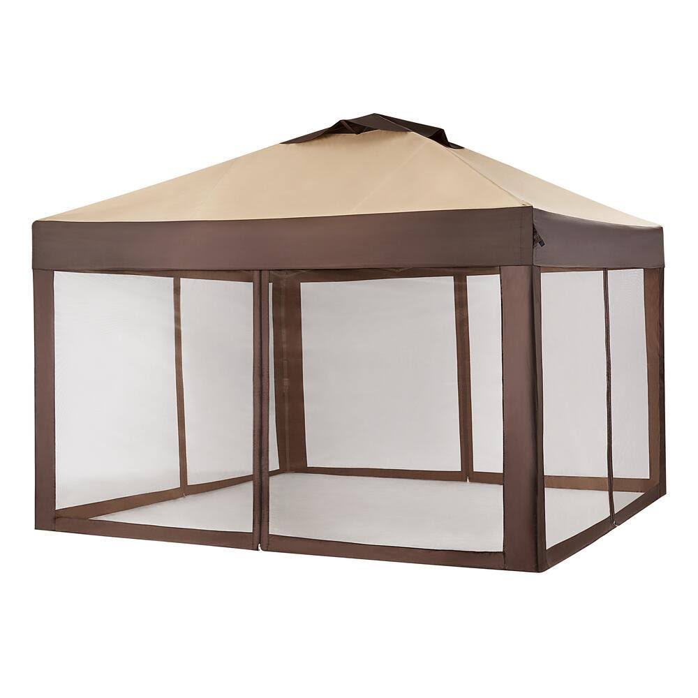 Hampton Bay Stockton 11 ft. x 11 ft. Brown Outdoor Patio PopUp Canopy