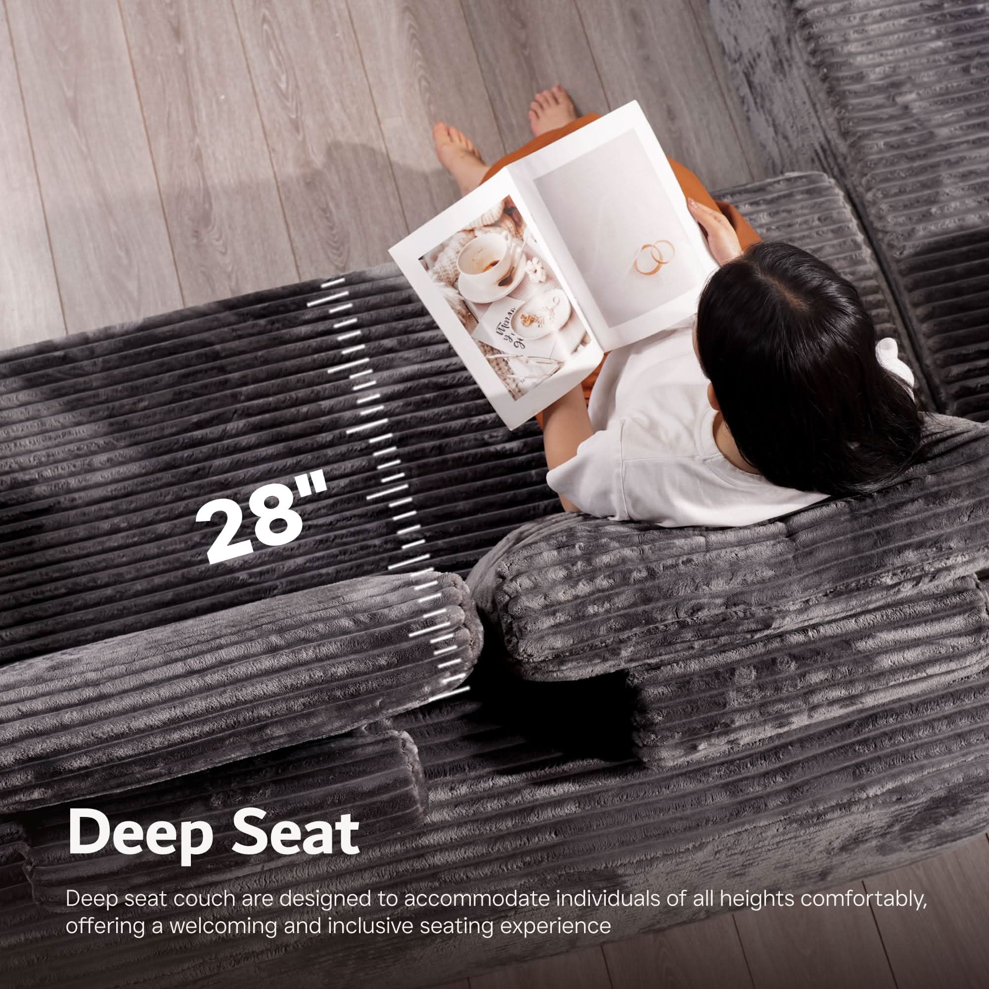 Ovios Cloud Couch U-Shaped,Plush Corduroy Sofa,No Assembly Required