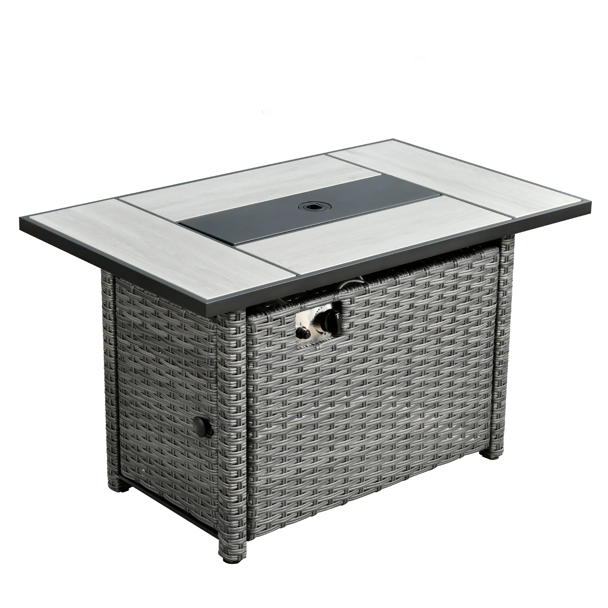 Ovios 42'' Rectangle Propane Fire Pit Table Grey Wicker for Athena Series(DAR)