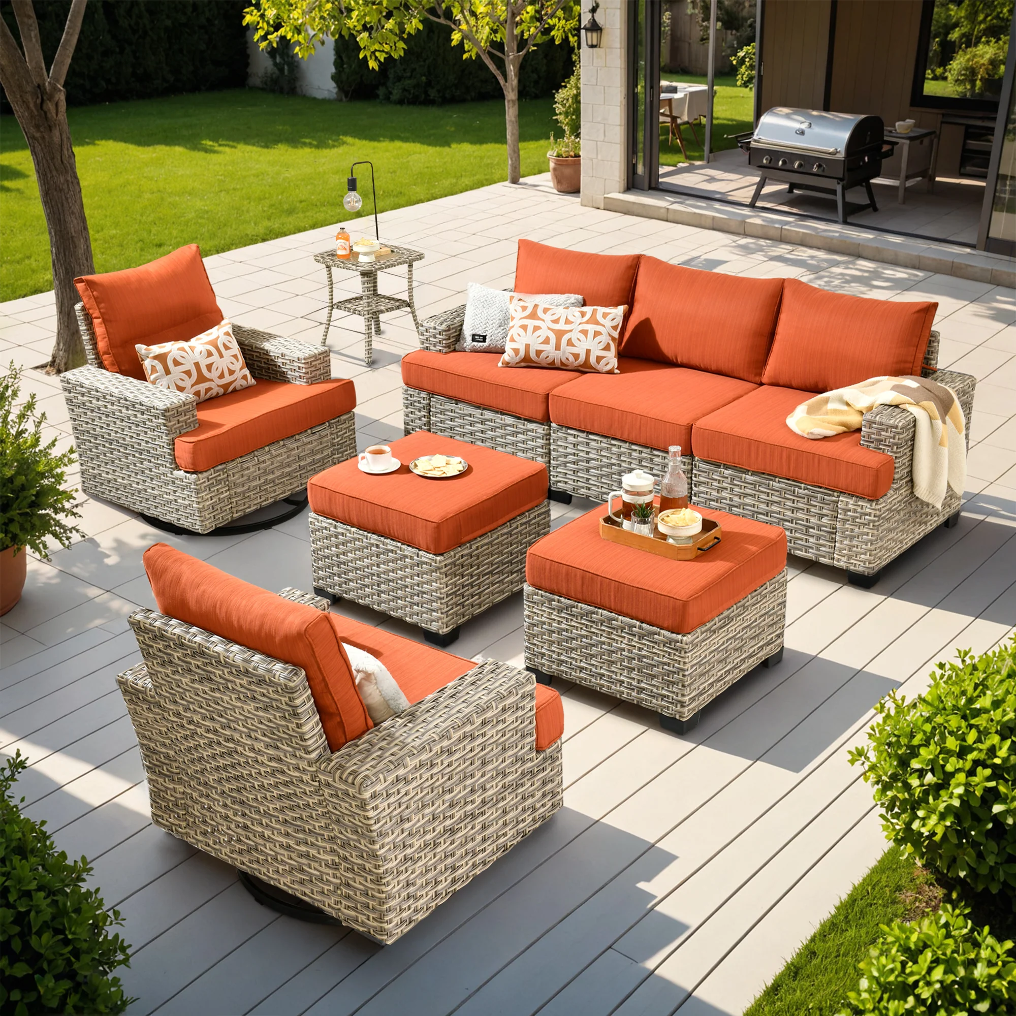 TBS Series - Sectional Patio Furniture Set 8-Piece, Included Swivel Chair