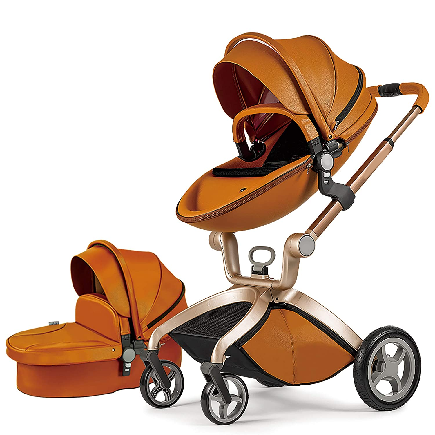 Baby Stroller: Baby Carriage with Adjustable Seat Height Angle and Four-Wheel Shock Absorption,ReversibleHigh Landscape and Fashional Pram (Grid)