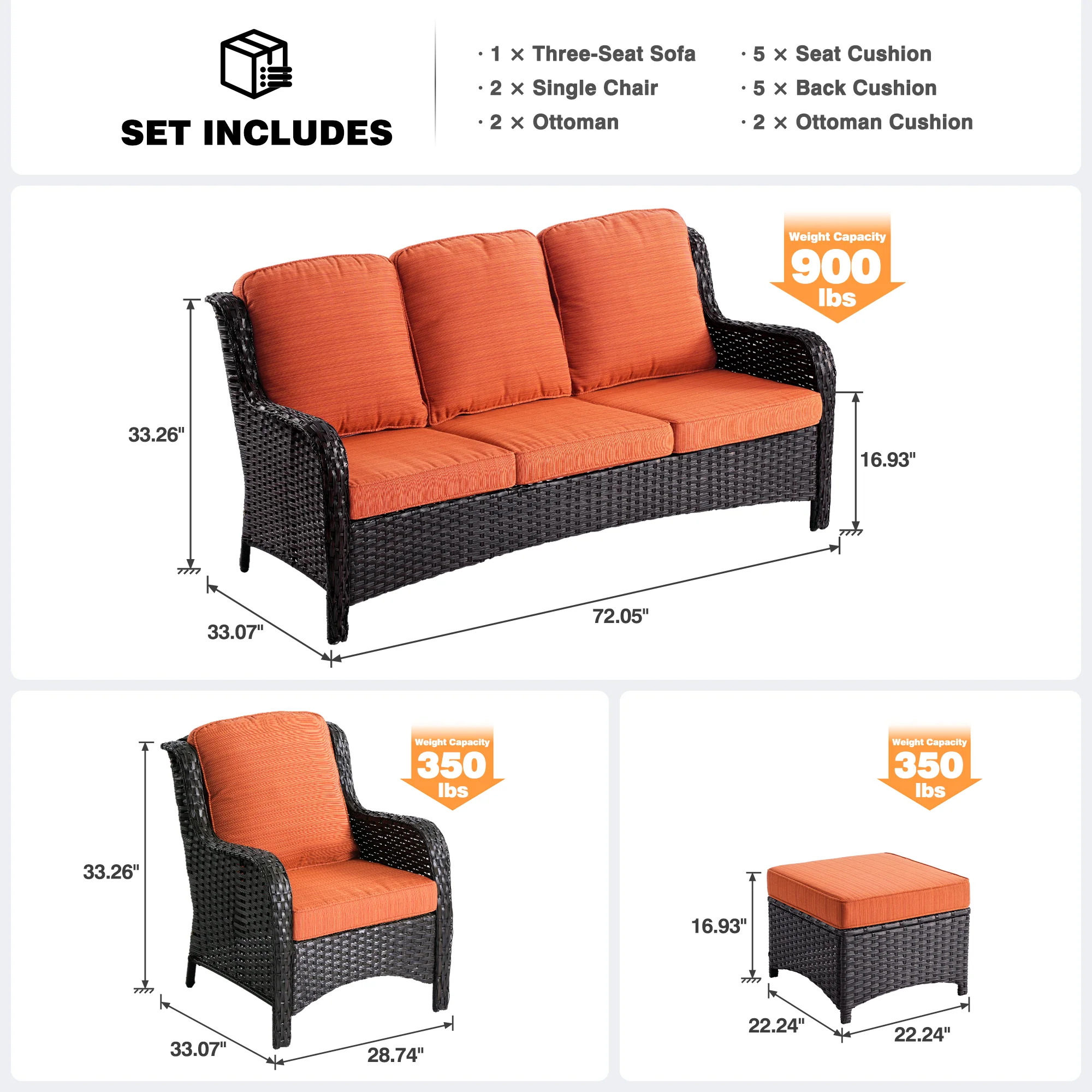 Ovios Patio Conversation Set 5-Piece with Cushions Kenard Curved Handrest