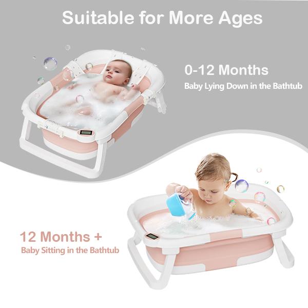 Napei Collapsible Baby Bathtub with Real-Time Temp Monitor, Floating Cushion, Foldable Baby Bath Tub Set for Newborns & Toddlers
